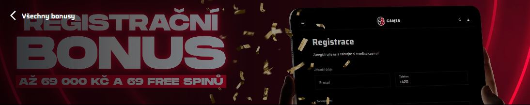 Získejte registrační bonus až 69 000 Kč a 69 free spinů v 69Games